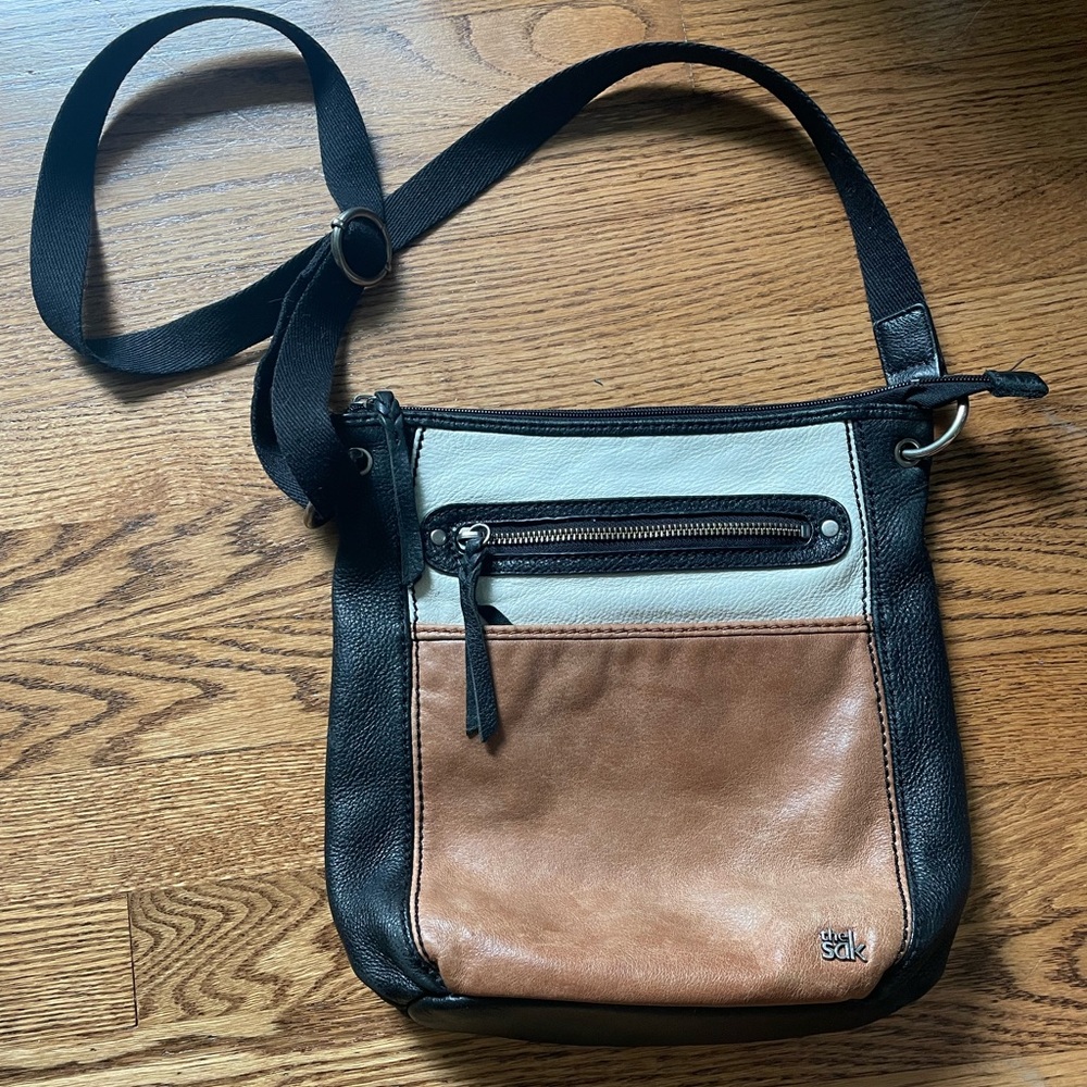 The Sak Black and Brown Messenger Bag with Adjustable Strap